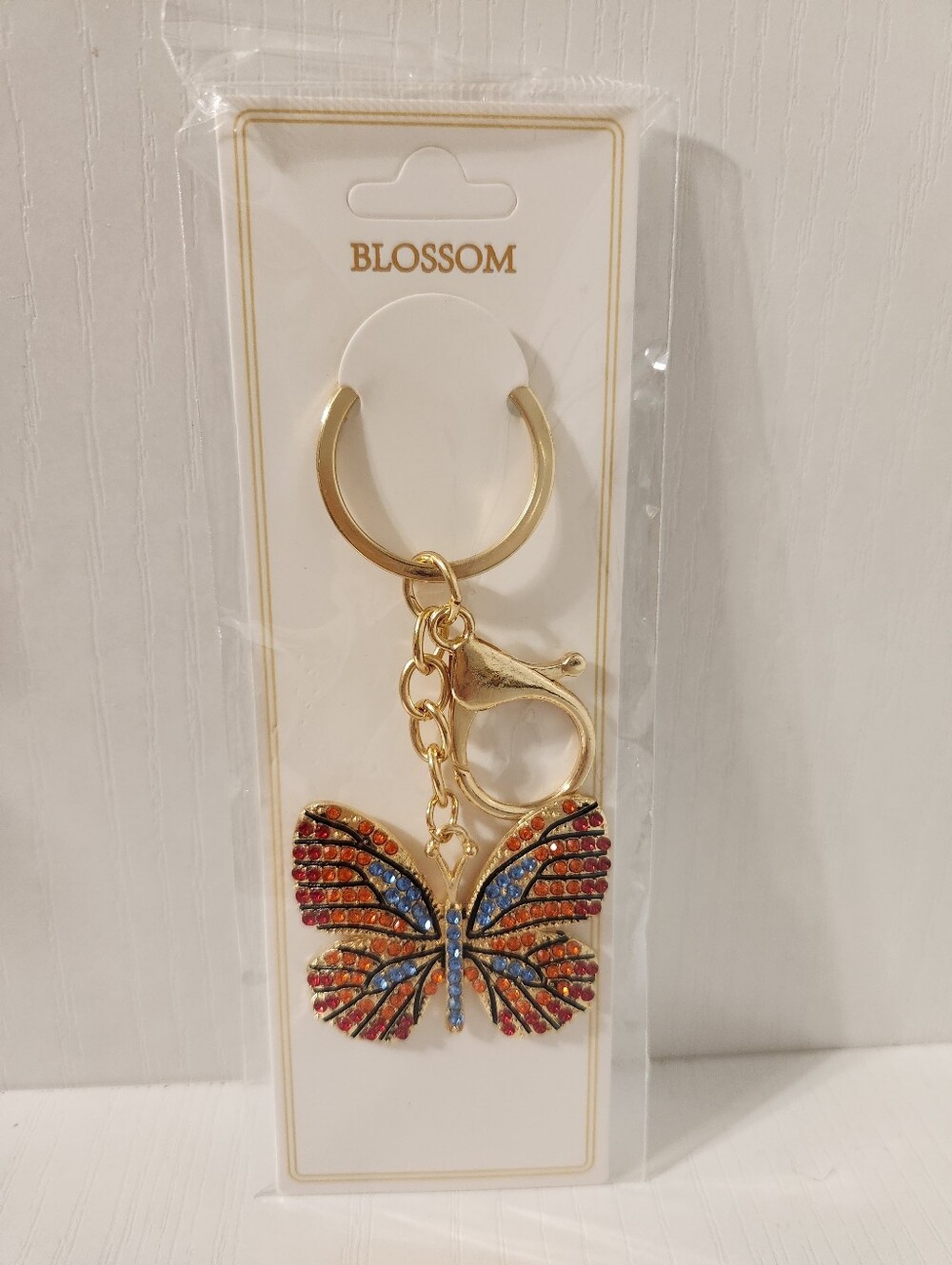 Blossom Gold Butterfly Crystal Keychain Multicolored